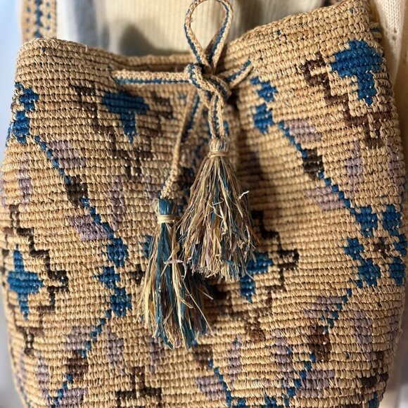 Subtle Luxury Raffia Graphic Natural Woven Tote Bag beach aztec travel southwest - Picture 3 of 8